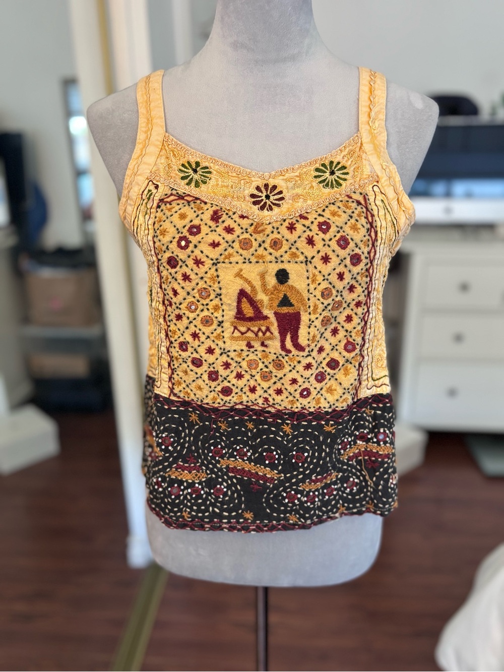 Shoreline Yellow & Black Embroidered Camisole